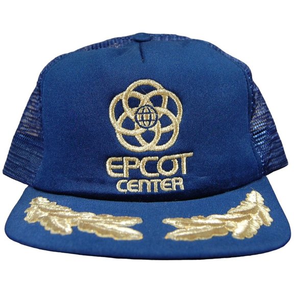 NWT Vintage Epcot Center Trucker Hat Navy Gold Leaf Mesh Snapback Hat Made USA - Picture 1 of 8